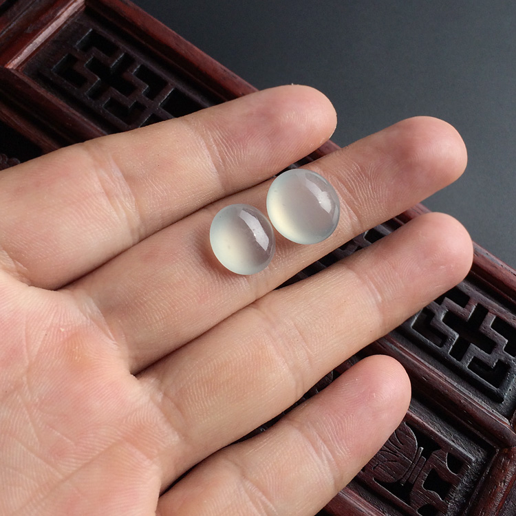 冰种淡晴水戒面(一对)