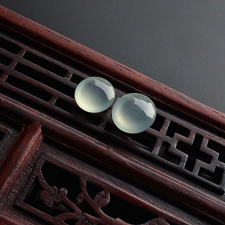 冰种淡晴水戒面(一对)