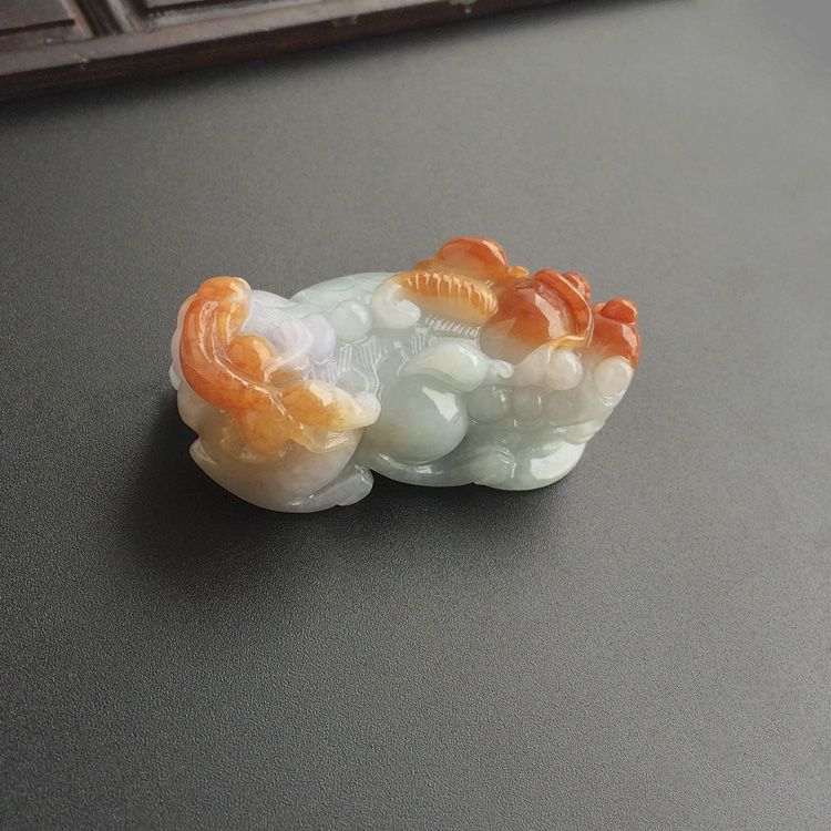 糯冰种晴水黄翡带紫罗兰貔貅挂件