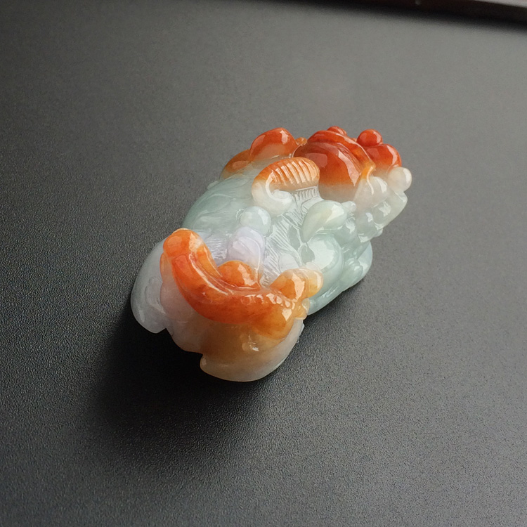 糯冰种晴水黄翡带紫罗兰貔貅挂件