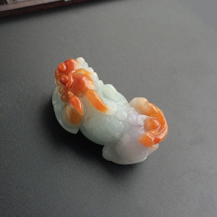 糯冰种晴水黄翡带紫罗兰貔貅挂件