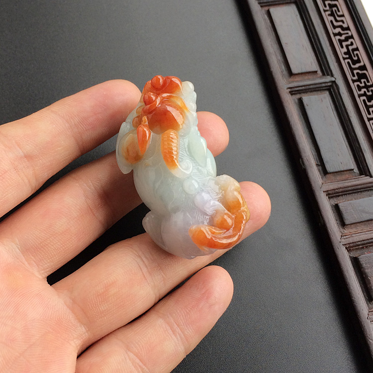 糯冰种晴水黄翡带紫罗兰貔貅挂件