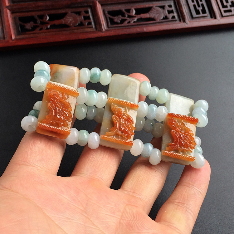 (超值推荐)糯冰种褐黄翡龙头手链
