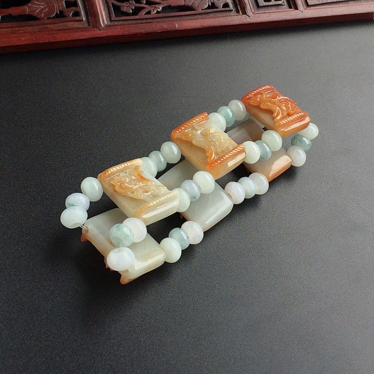 (超值推荐)糯冰种褐黄翡龙头手链
