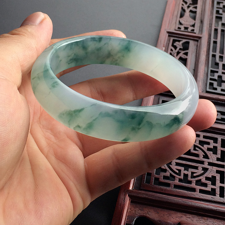(超值推荐)糯冰种飘花手镯(60mm)