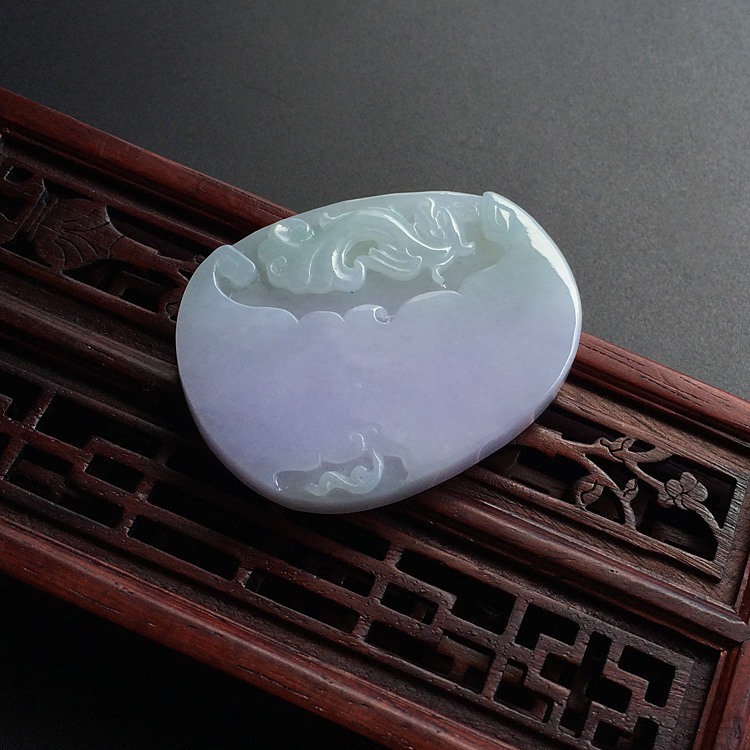 糯冰种晴水紫罗兰仿古龙凤牌挂件(一对)