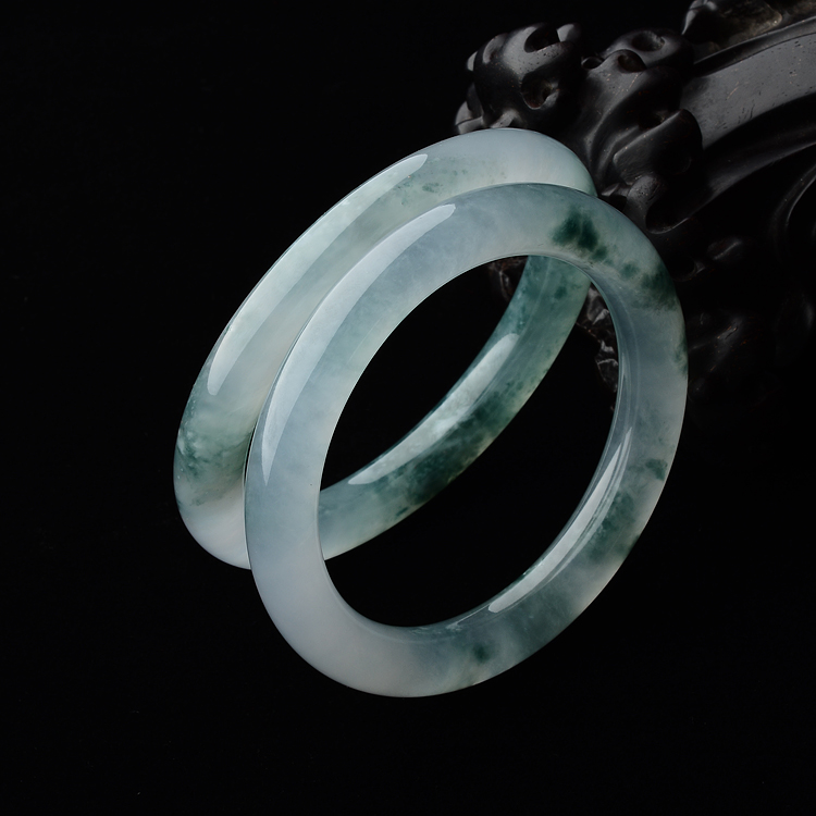 (超值推荐)冰种飘花圆条手镯(一对)(57.6mm/56.6mm)