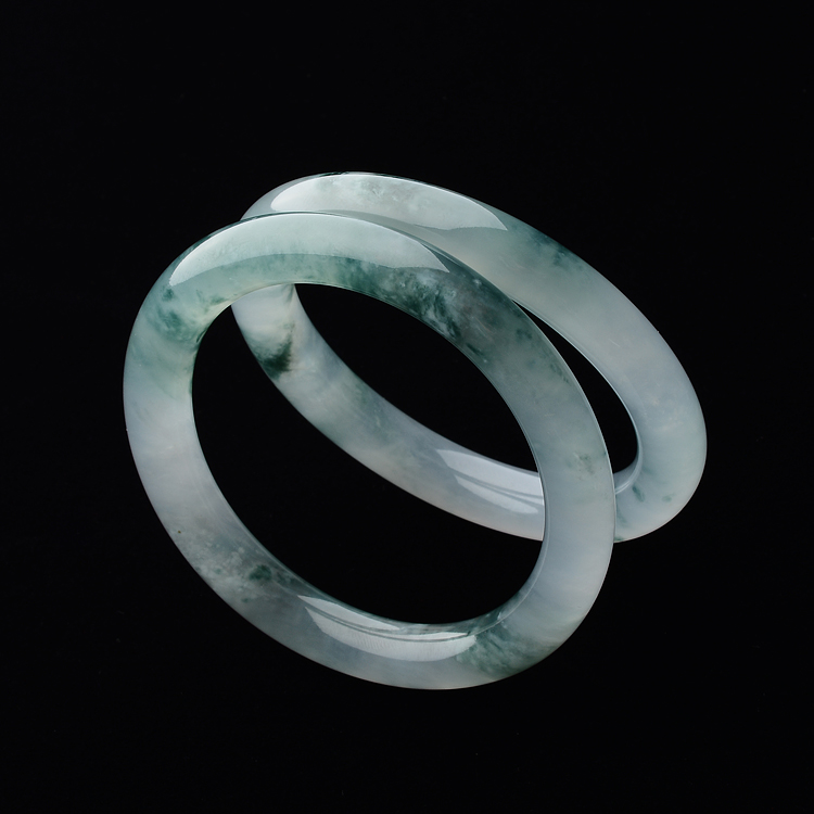 (超值推荐)冰种飘花圆条手镯(一对)(57.6mm/56.6mm)