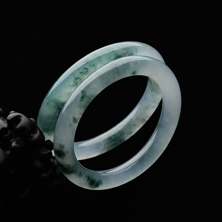 (超值推荐)冰种飘花圆条手镯(一对)(57.6mm/56.6mm)