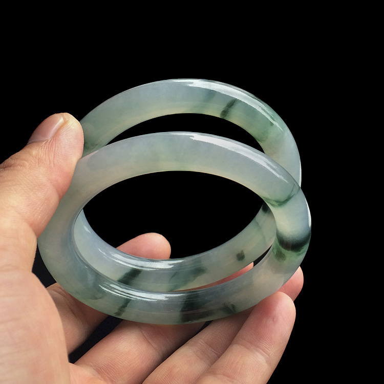 (超值推荐)糯冰种飘花圆条手镯(一对，57.8mm-57.7mm)