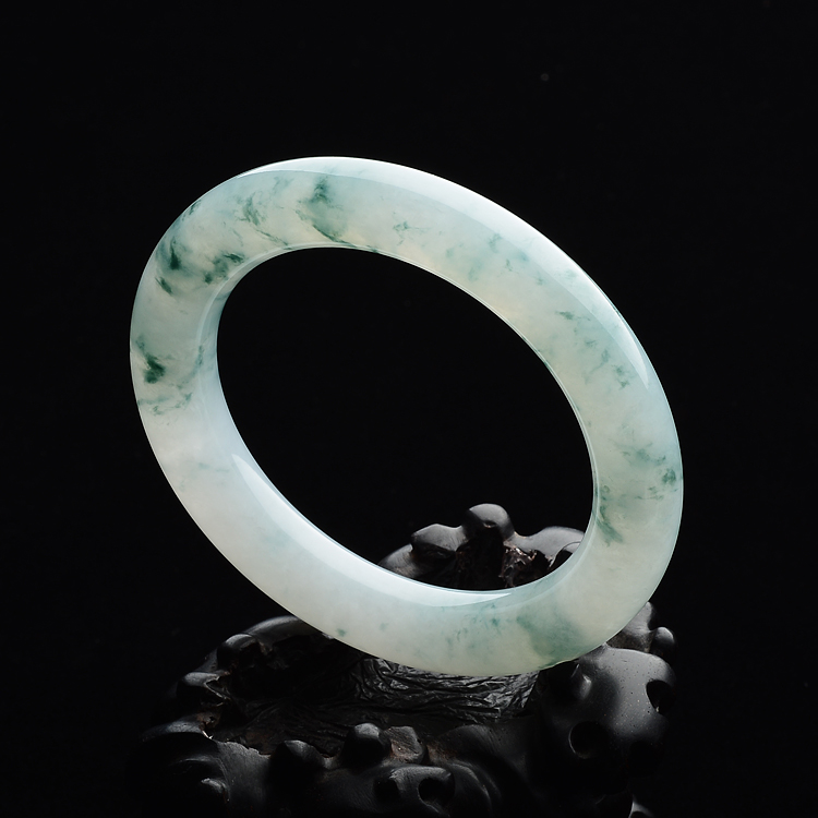 (超值推荐)糯冰种飘花圆条手镯(一对)(57.5mm/57.3mm)