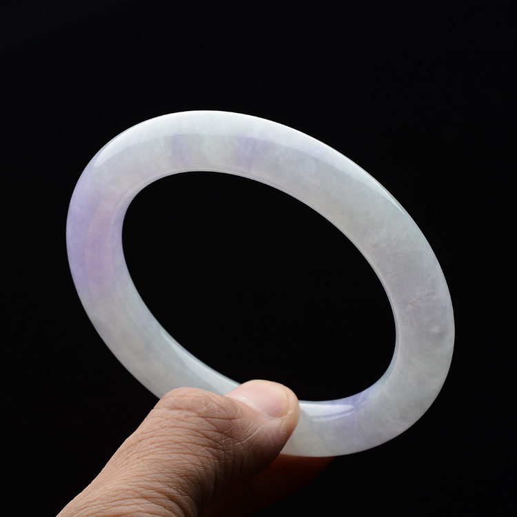 (超值推荐)糯冰种淡晴水带紫罗兰圆条手镯(57.4mm)
