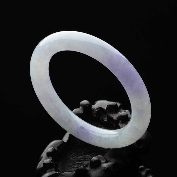 (超值推荐)糯冰种淡晴水带紫罗兰圆条手镯(57.4mm)