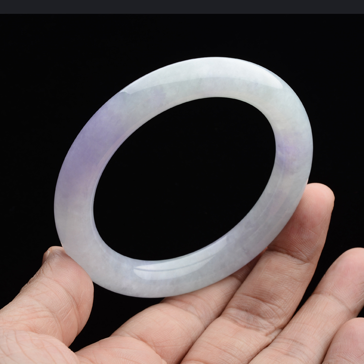 (超值推荐)糯冰种淡晴水带紫罗兰圆条手镯(57.4mm)