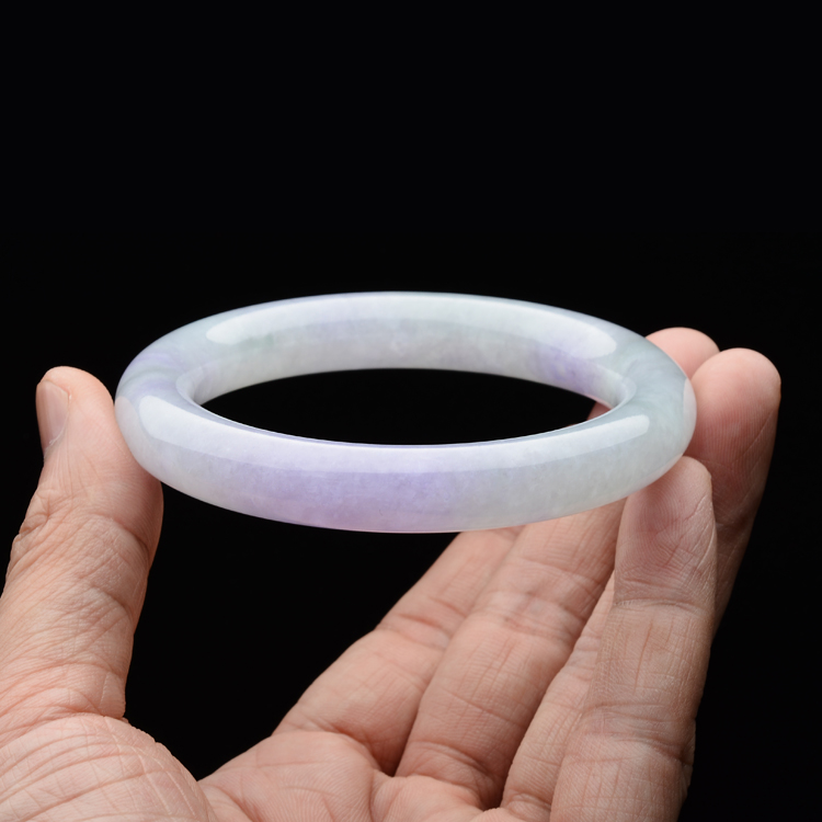 (超值推荐)糯冰种淡晴水带紫罗兰圆条手镯(57.4mm)