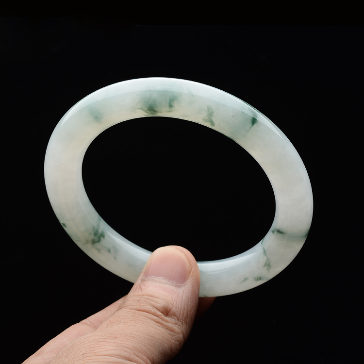 (超值推荐)糯冰种飘花圆条手镯(55mm)