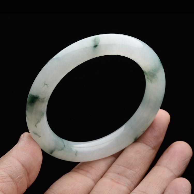 (超值推荐)糯冰种飘花圆条手镯(55mm)