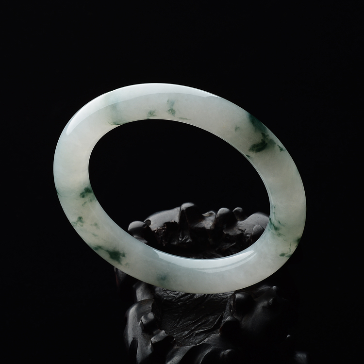 (超值推荐)糯冰种飘花圆条手镯(55mm)