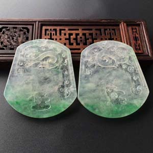 (超值推荐)冰种飘翠龙牌挂件(一对)
