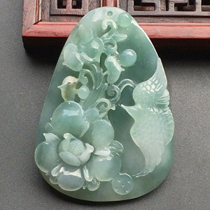 (超值推荐)糯冰种蓝水黄翡花开富贵挂件