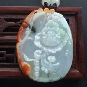 (超值推荐)糯冰种红黄翡花开富贵挂件