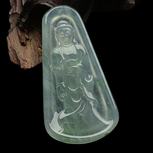 (超值推荐)冰种晴水略飘花站观音挂件