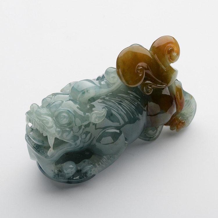 (超值推荐)糯冰种褐黄翡飘花如意貔貅挂件/手玩件