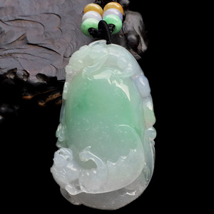 (超值推荐)糯冰种飘翠带紫罗兰福寿如意挂件