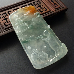 (超值推荐)冰种飘花略带黄翡祈福挂件