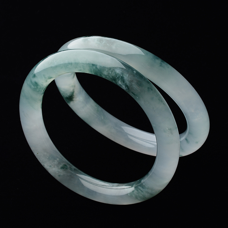(超值推荐)冰种飘花圆条手镯(一对)(57.6mm/56.6mm)