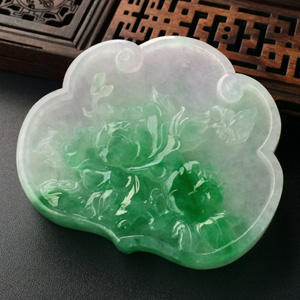 (超值推荐)糯冰种春带彩花开富贵挂件