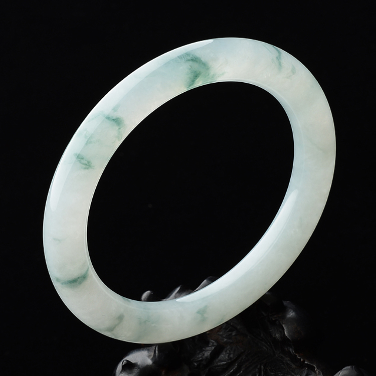 (超值推荐)糯冰种飘花圆条手镯(54.4mm)