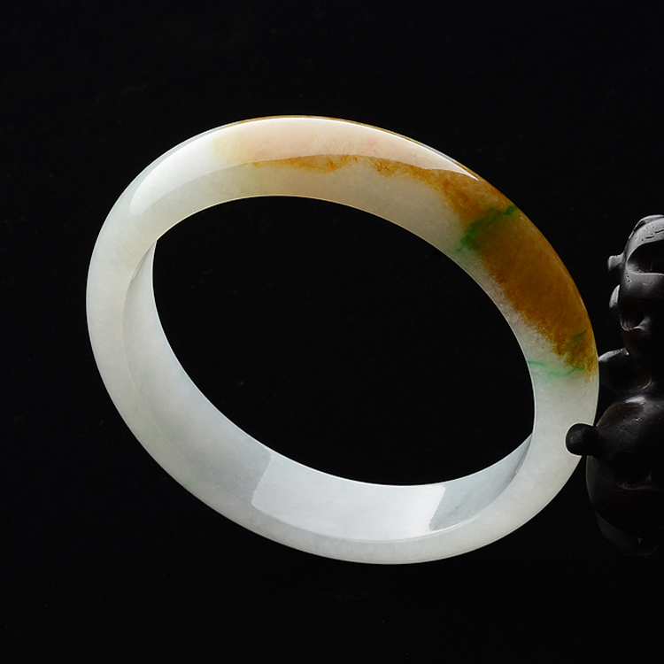 (超值推荐)糯冰种褐黄翡略飘翠手镯(58.5mm)