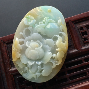 糯冰种晴水黄翡花开富贵挂件