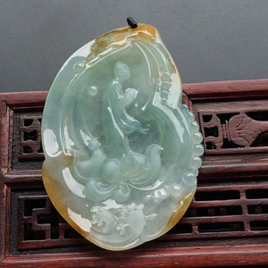 糯冰种晴水褐黄翡莲悟挂件