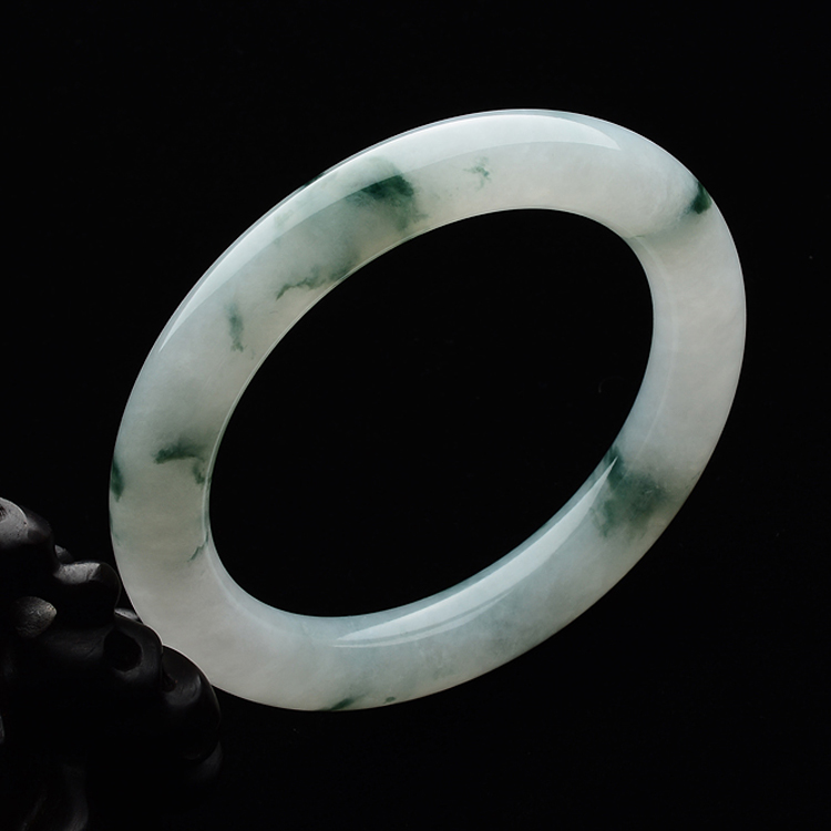 (超值推荐)糯冰种飘花圆条手镯(55mm)