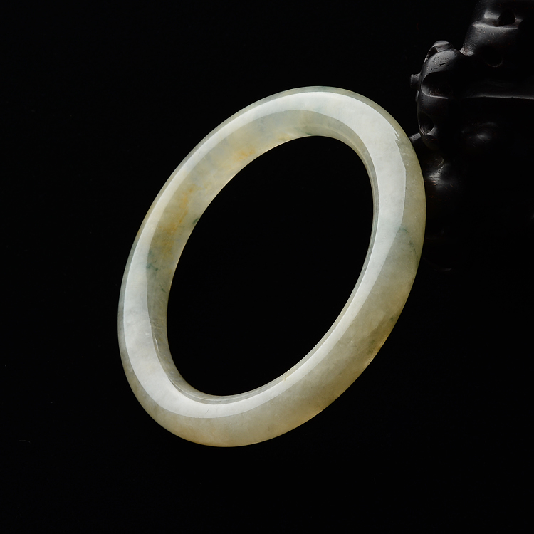 (超值推荐)糯冰种黄翡飘花圆条手镯(56.1mm)