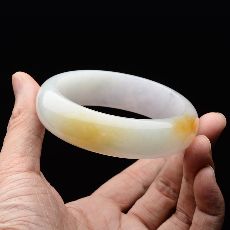 (超值推荐)糯冰种黄翡略带紫罗兰手镯(61mm)