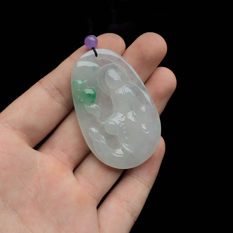 (超值推荐)糯冰种飘翠问道挂件