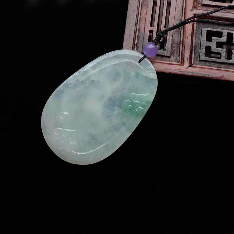(超值推荐)糯冰种飘翠问道挂件