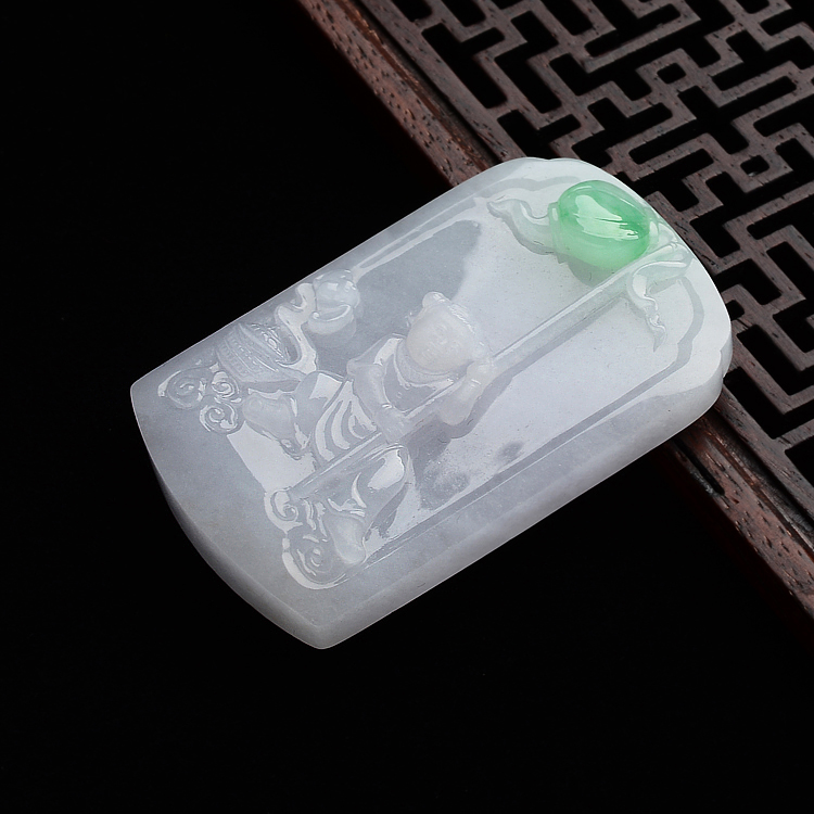 (超值推荐)糯冰种春带彩吉庆有余挂件(李牧祥大师出品)