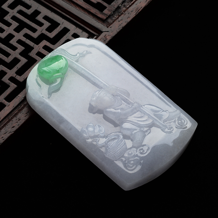 (超值推荐)糯冰种春带彩吉庆有余挂件(李牧祥大师出品)