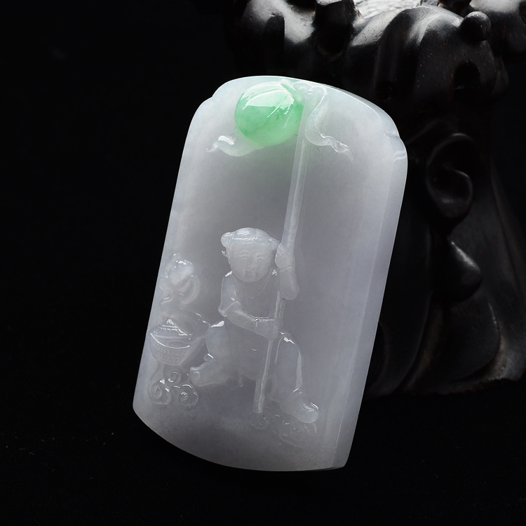 (超值推荐)糯冰种春带彩吉庆有余挂件(李牧祥大师出品)
