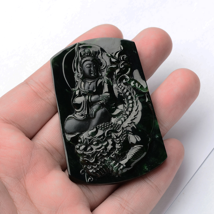 (超值推荐)冰玻种蓝水文殊菩萨挂件(李牧祥大师作品)