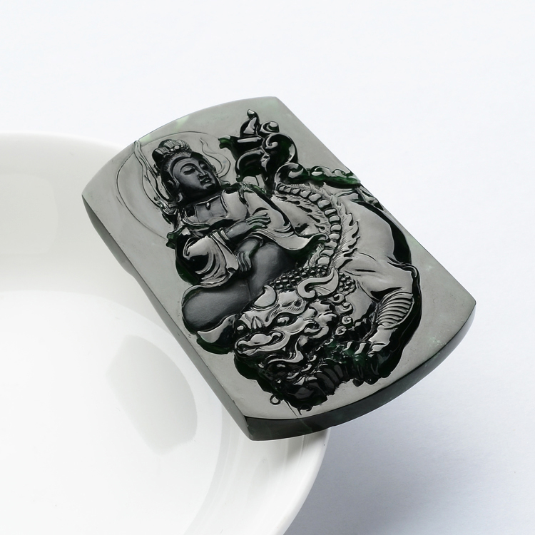 (超值推荐)冰玻种蓝水文殊菩萨挂件(李牧祥大师作品)