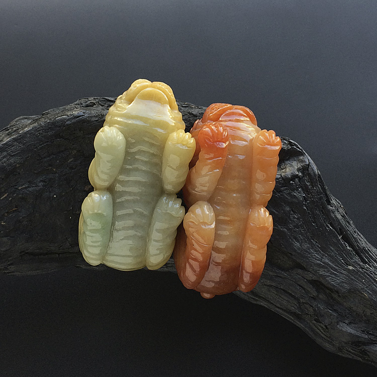 糯冰种黄翡/红黄翡沙皮狗挂件(一对)