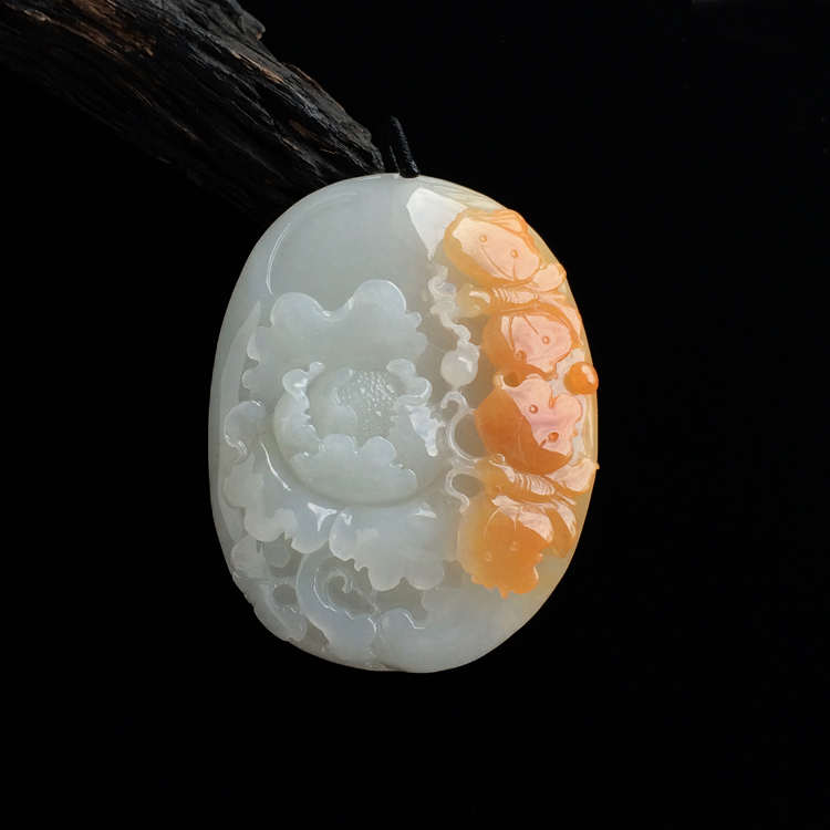 糯冰种黄翡蝶恋花挂件