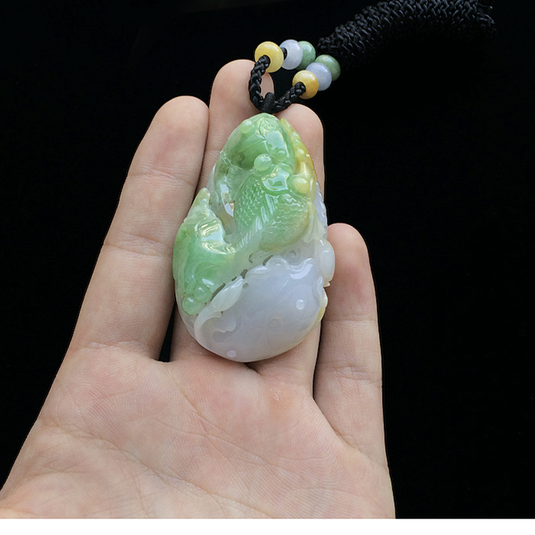 糯冰种淡三彩年年有余挂件 