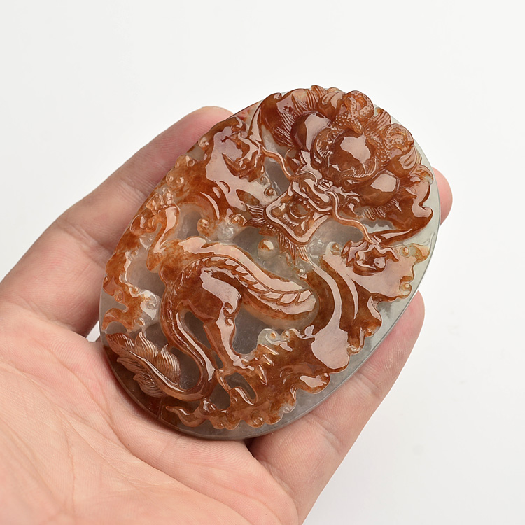 (超值推荐)糯冰种褐黄翡龙牌挂件