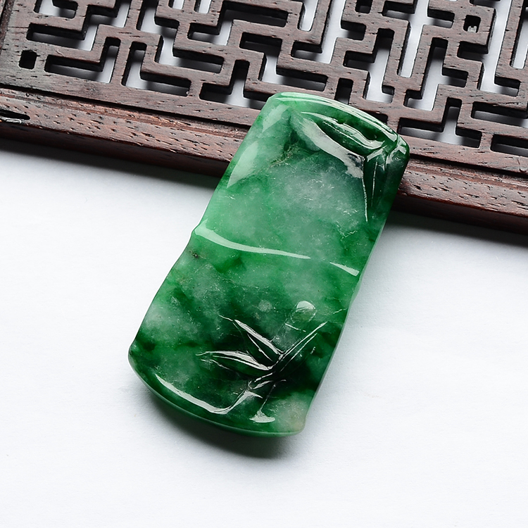 (超值推荐)糯冰种廯加绿竹梅双喜挂件